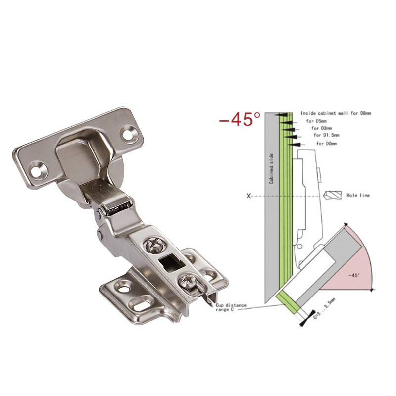 Cabinet Hinge Overlay - KK&FING - บานพับประตูตู้แบบพับมุม 45 องศา อุปกรณ์บานพับมุม